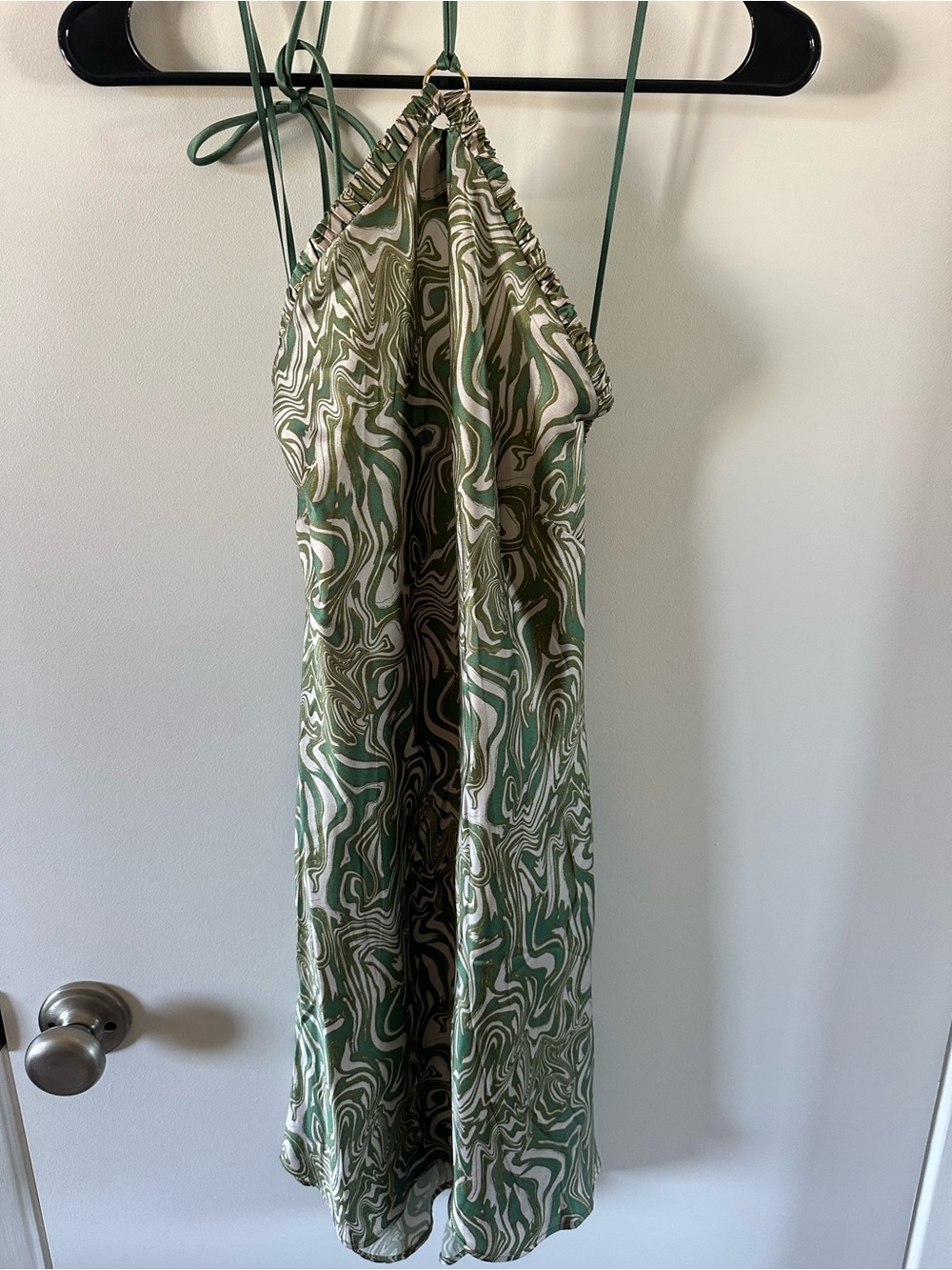 Bec & Bridge Green and Cream Marble Halter Mini Dress - Picture 2 of 10